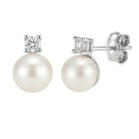 Orecchini donna in oro bianco 18 kt con perle e diamanti G VS – 3.00 g – 0.11 ct – Idee Preziose dal 1987 - IP.OK18B/13P
